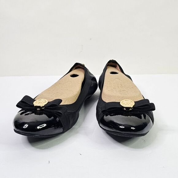 Michael Michael Kors Black Dixie Patent Leather Cap Toe Bowed Flats - Picture 2 of 11